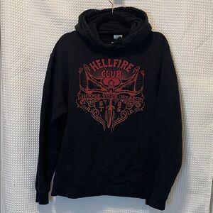 Netflix Port and Company Black Hoodie with Red Hellfire Club Design